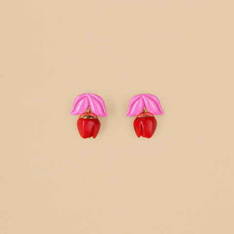 Aretes Tulipán Medianos Hot Rouge