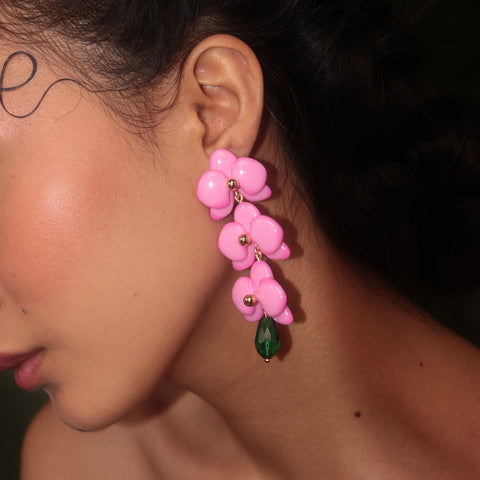 Aretes Cascada de Orquídeas Rosa