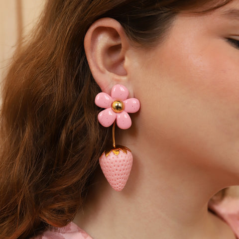 Aretes Fresas Rosa Rosita