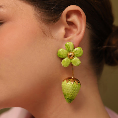 Aretes Fresas Verdes