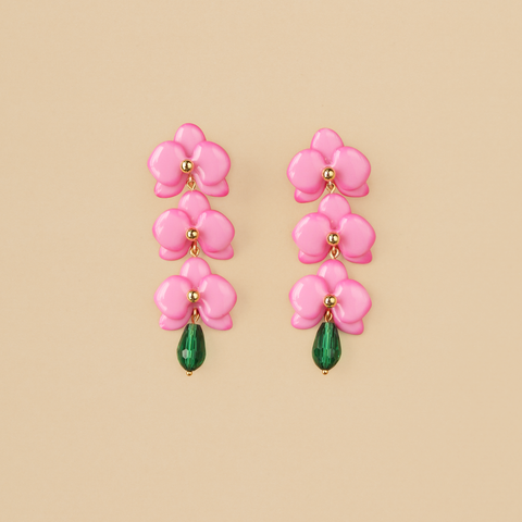 Aretes Cascada de Orquídeas Rosa