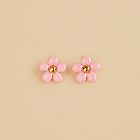 Aretes Flor de Fresa Rosa