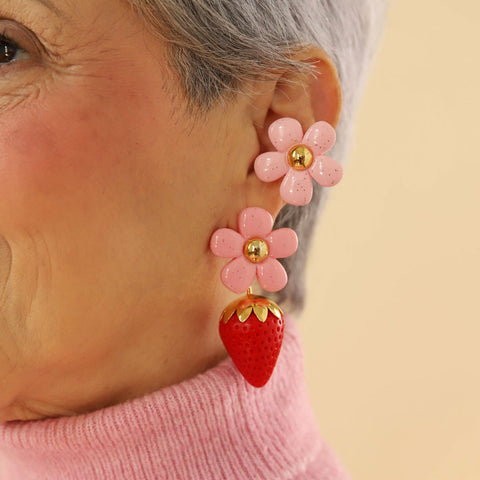 Aretes Fresas Rosa