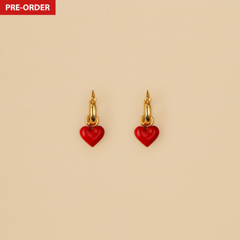 Aretes Argollas mini Corazón Rojo (2 en 1)