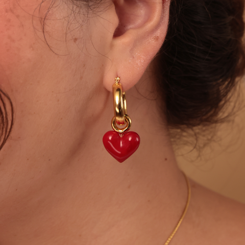 Aretes Argollas mini Corazón Rojo (2 en 1)