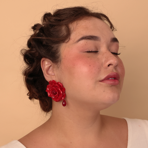 Aretes Rosas Rojo