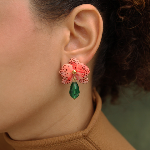 Aretes mini Orquídeas Rojizas Drops