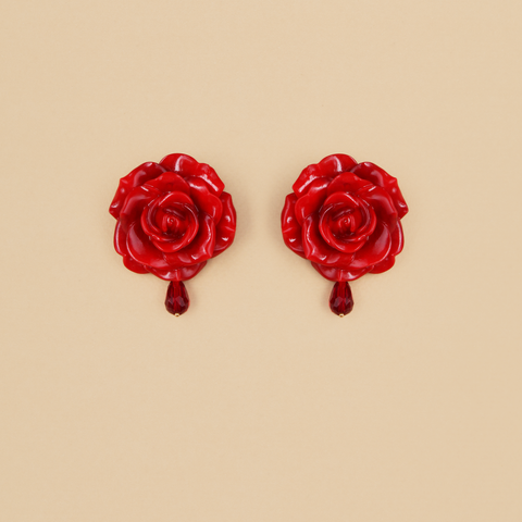 Aretes Rosas Rojas