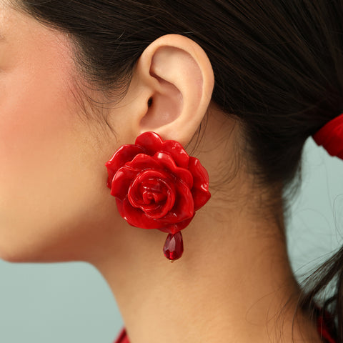 Aretes Rosas Rojas