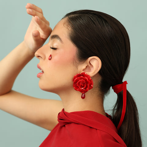 Aretes Rosas Rojas