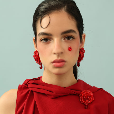 Aretes Rosas Rojas