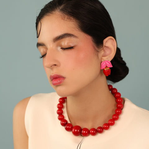 Aretes Tulipán Medianos Hot Rouge