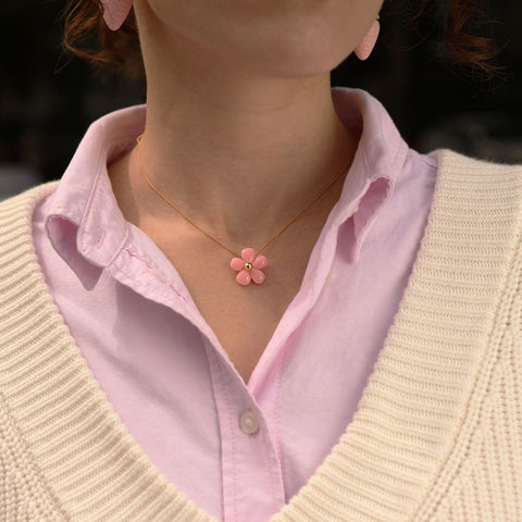 Collar Flor de Fresita Rosa